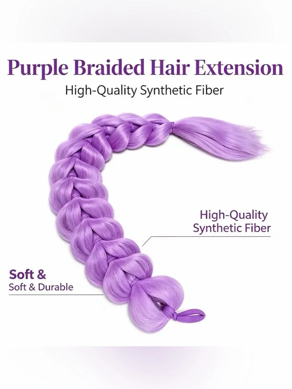 💜 NEW 24” [K-Pop Style] Synthetic Light Purple Braided Ponytail Hair Extension ✨